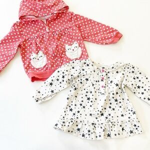 Carter's baby girls owl zip up jacket with hood + star print long sleeve top